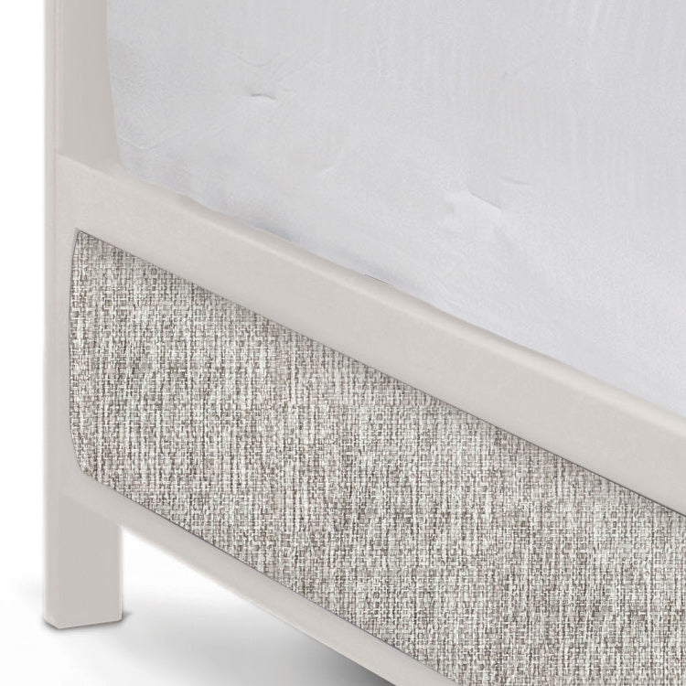 Aven Upholstered Iron Bed 1229 Wesley Allen Queen HBFS Matte White Finish Natural Oak Fabric Matriae