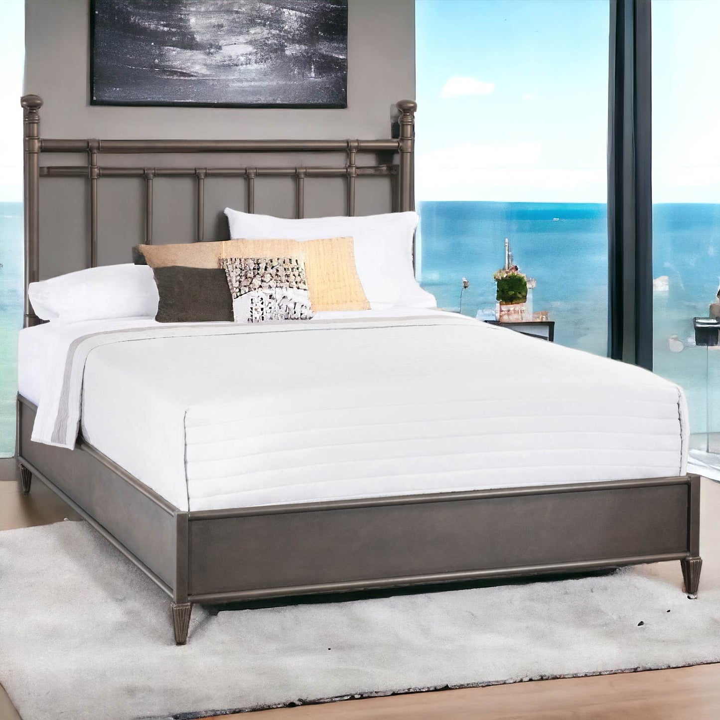 Blake Iron Headboard Metal Surround Bed 1094MS Wesley Allen Queen Aged Bronze Finish Modern Ocean View Matriae