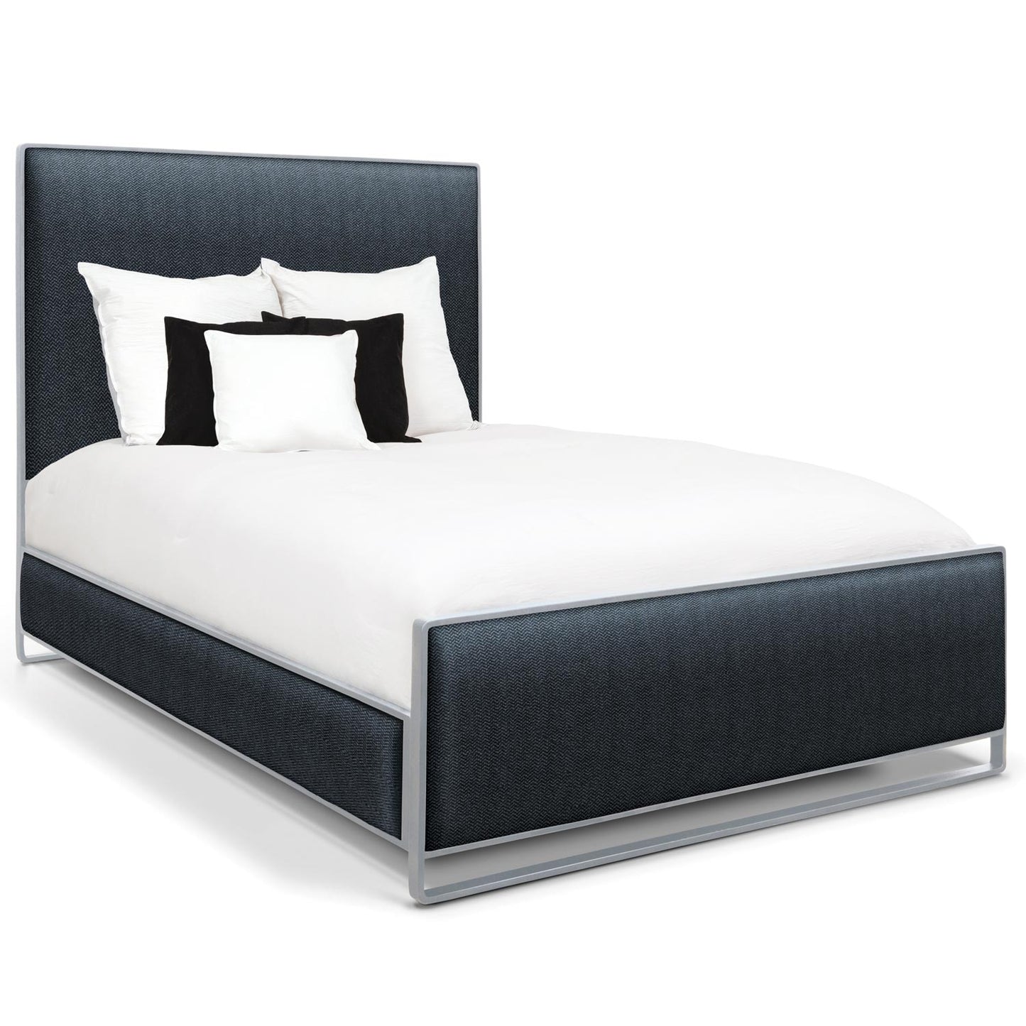 Fenton Upholstered Iron Bed 1284 Wesley Allen Queen HB-FS Opaque Light Silver Charo Midnight Fabric Matriae