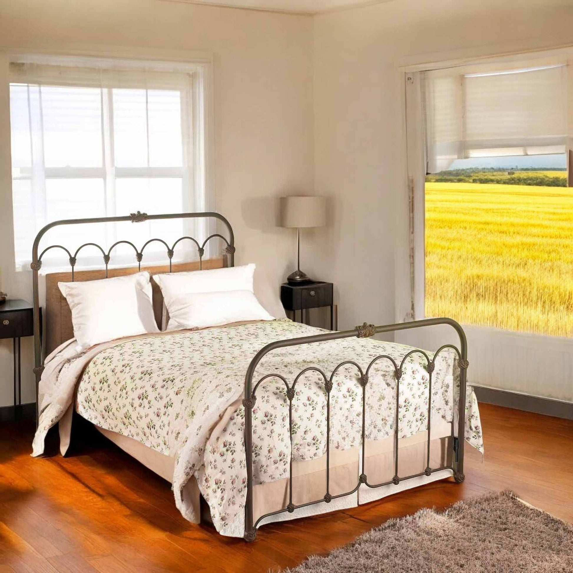 Hillsboro Iron Bed 1098 Wesley Allen Queen CBMPF Vintage White Finish Matriae Farmhouse