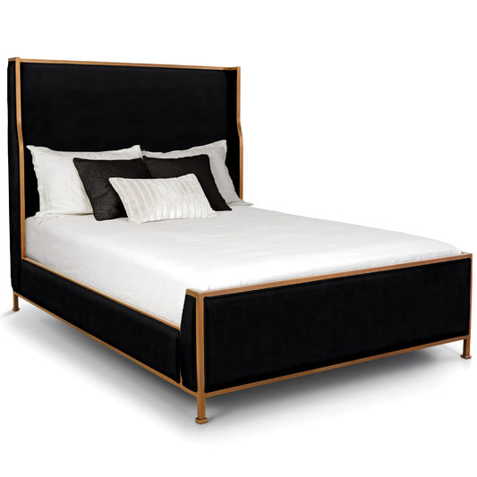 Holden Upholstered Iron Shelter Bed 1276 Wesley Allen Queen CB-FS Opaque Copper Finish Dillon Black Fabric Matriae