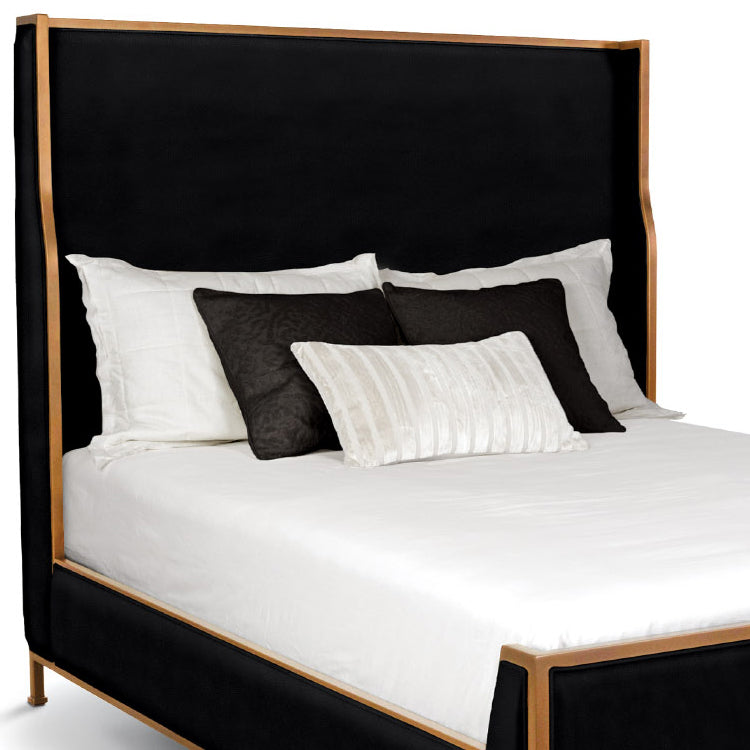Holden Upholstered Iron Shelter Bed 1276 Wesley Allen Queen CB-FS Opaque Copper Finish Dillon Black Fabric Matriae
