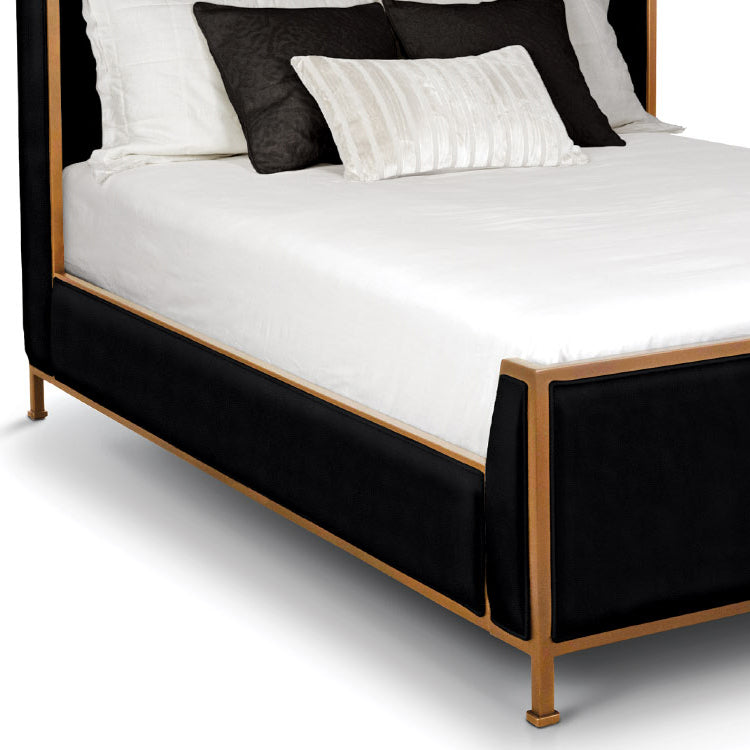 Holden Upholstered Iron Shelter Bed 1276 Wesley Allen Queen CB-FS Opaque Copper Finish Dillon Black Fabric Matriae