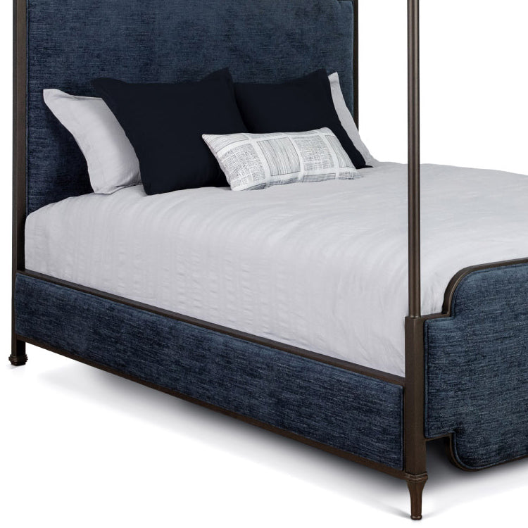 Kenton Upholstered Iron Canopy Bed Upholstered Sides 1275 Wesley Allen Queen CBC-FS Old Copper Finish Archer Navy Fabric Matriae