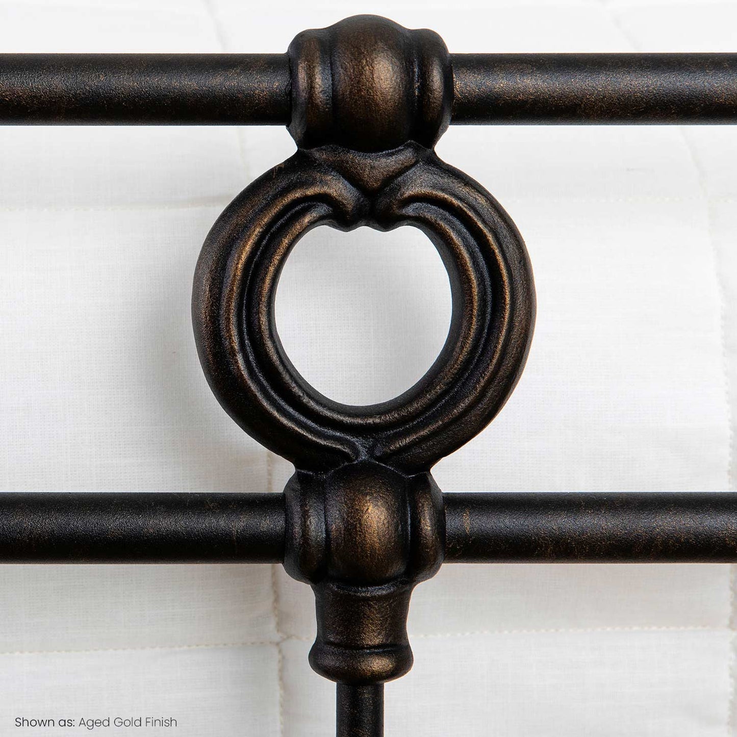Latif Iron Bed 1054 Wesley Allen Aged Gold Finish Medallion Matriae