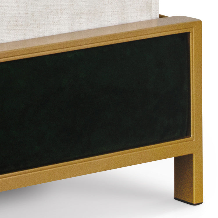 Mason Upholstered Iron Headboard Bed 1242 Wesley Allen Queen Hbfs Opaque Gold Finish Chronicle Hemlock Fabric Matriae