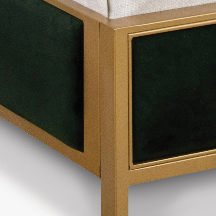 Mason Upholstered Iron Headboard Bed 1242 Wesley Allen Queen Hbfs Opaque Gold Finish Chronicle Hemlock Fabric Matriae