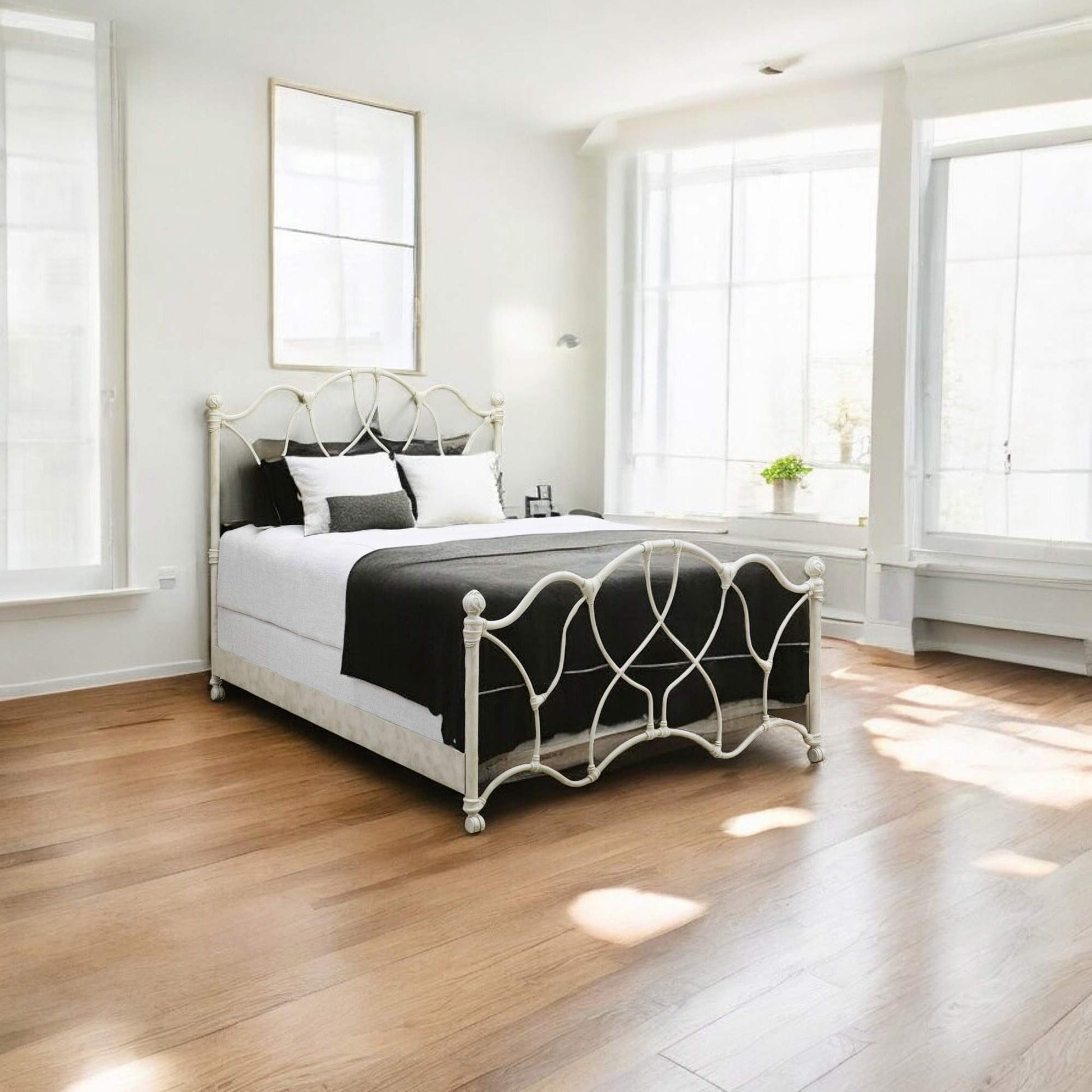 Morsley Iron Bed 1026 Wesley Allen Queen CBMPF Rustic Ivory Finish Matriae