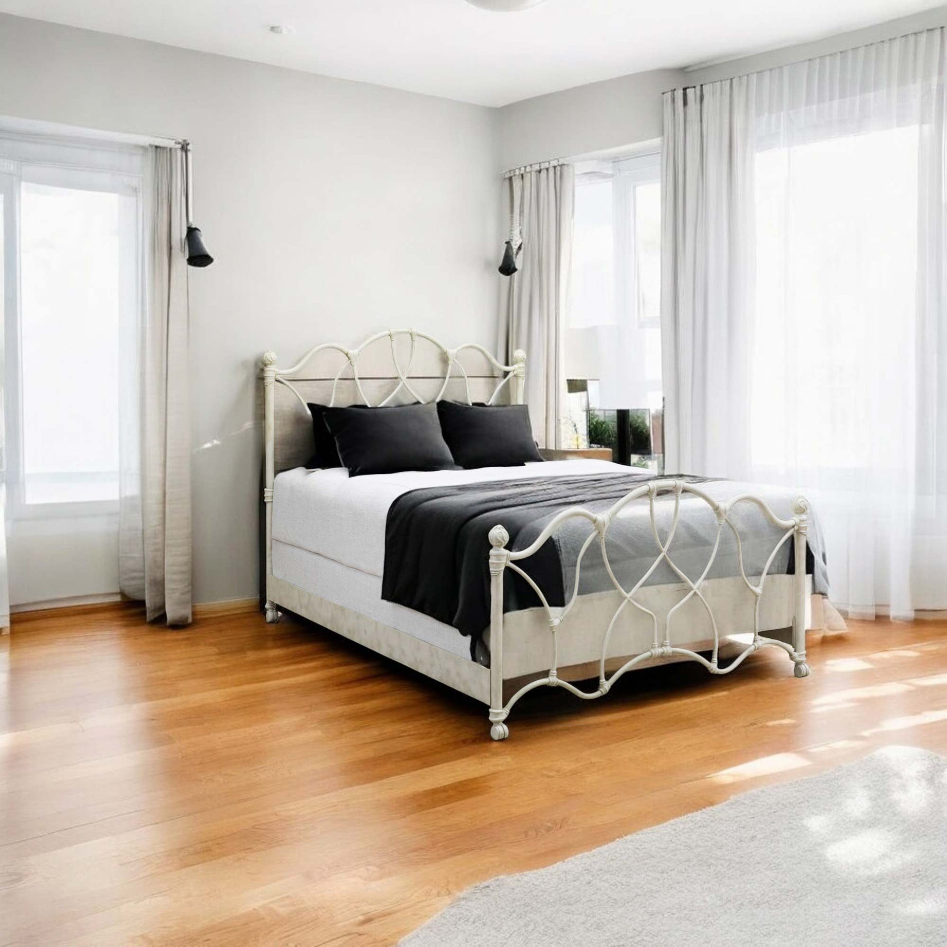 Morsley Iron Bed 1026 Wesley Allen Queen CBMPF Rustic Ivory Finish Matriae