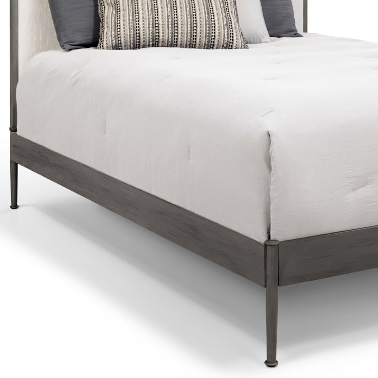 Nile Upholstered Iron Headboard Bed 1248 Wesley Allen Queen Hb3smpf Weathered Grey Finish Lyric Ivory Fabric Matriae