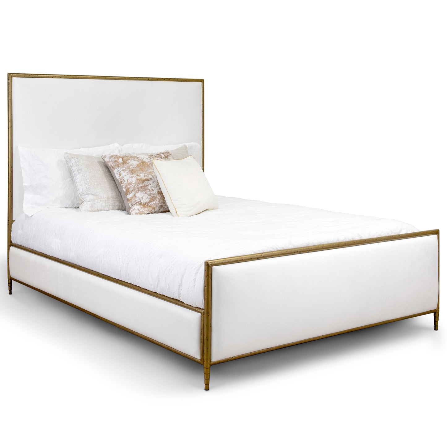 Royce Hammered Iron Upholstered Bed 1206 Wesley Allen Queen HBFS Hammered Brass Iron Finish Royalty White Fabric Matriae