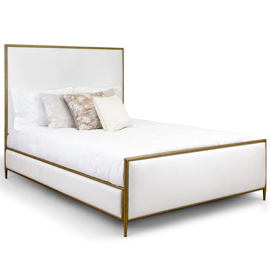 Royce Hammered Iron Upholstered Bed 1206 Wesley Allen Queen HBFS Hammered Brass Iron Finish Royalty White Fabric Matriae