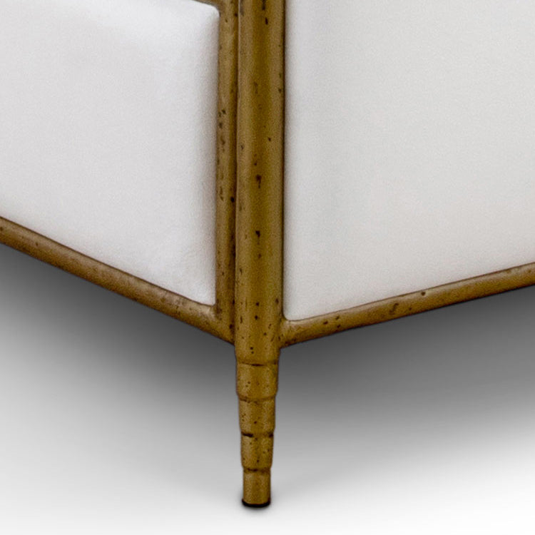 Royce Hammered Iron Upholstered Bed 1206 Wesley Allen Queen HBFS Hammered Brass Iron Finish Royalty White Fabric Matriae