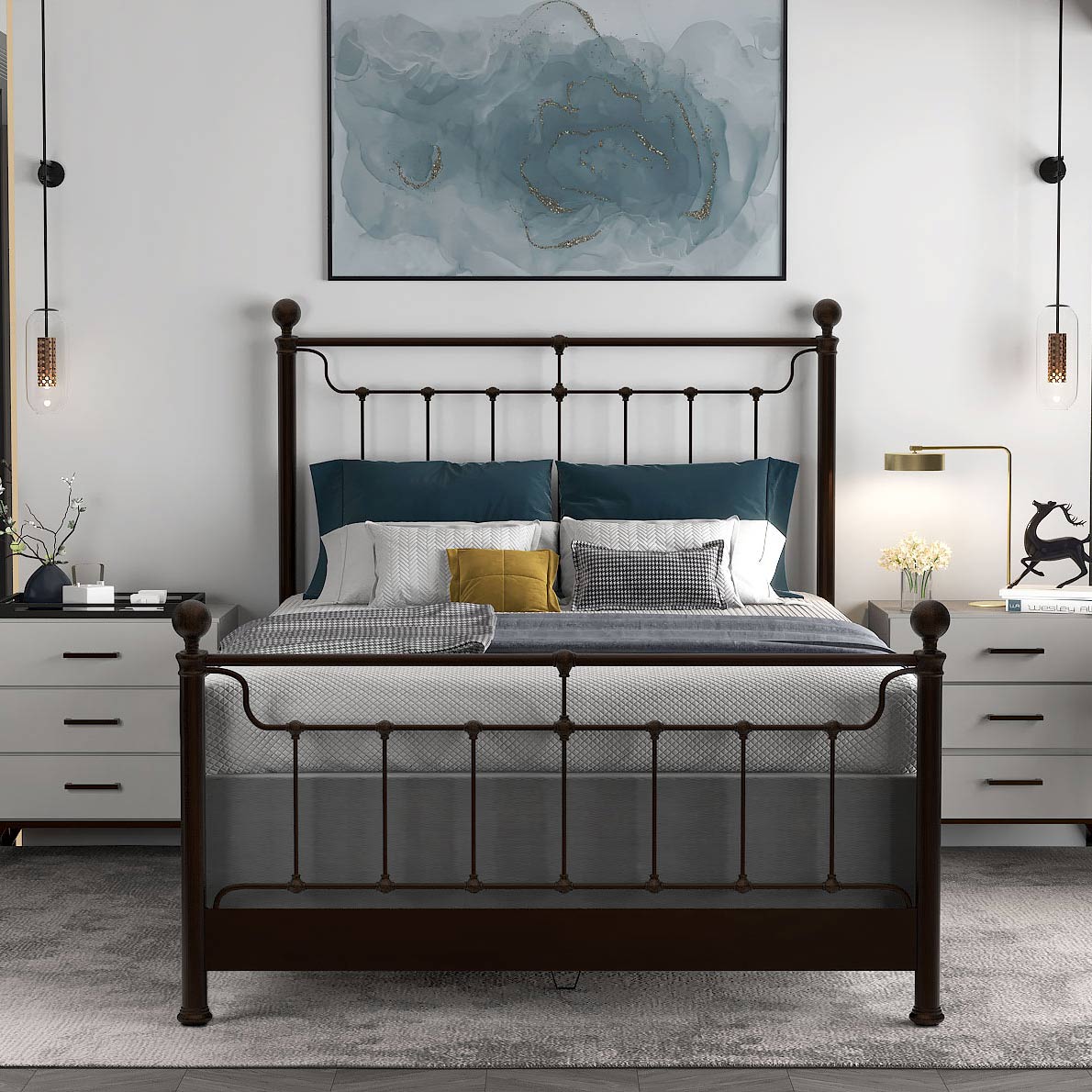 Tucker Iron Bed 1301 Wesley Allen Queen CBMPF Aged Gold Finish Matriae