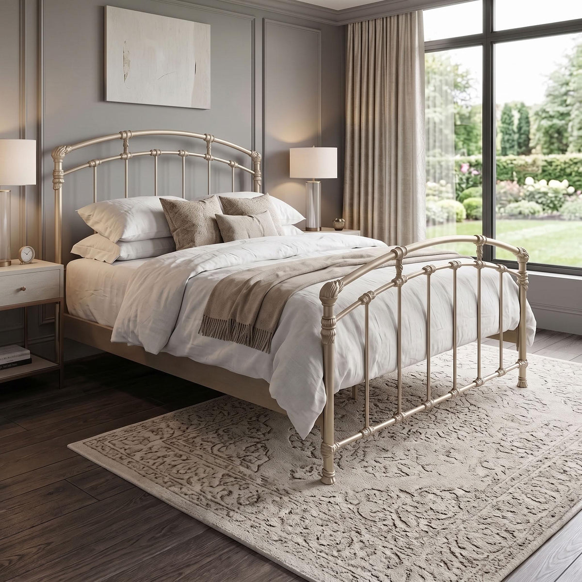 Aristella Iron Bed in Hand Brushed Champagne