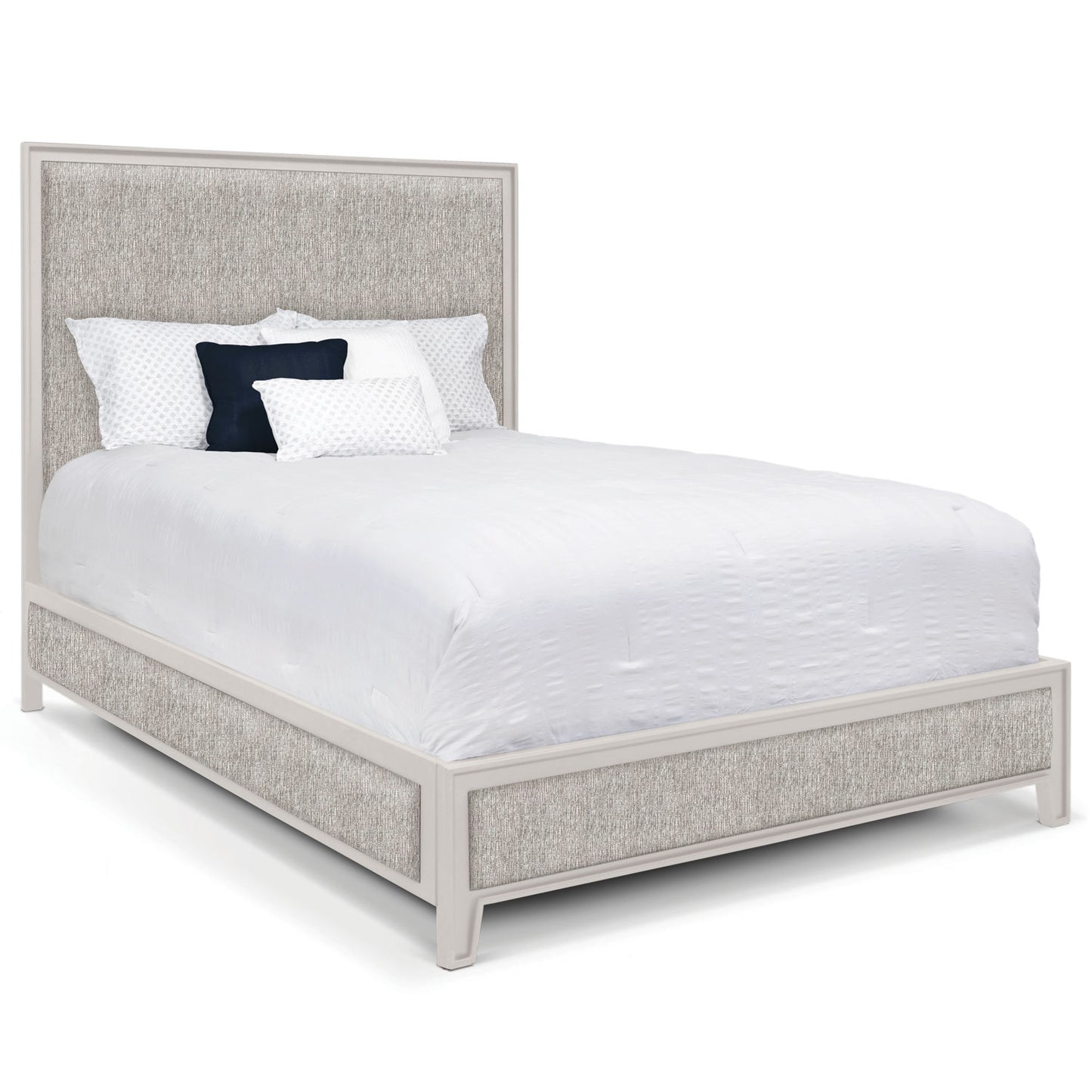 Aven Upholstered Iron Bed 1229 Wesley Allen Queen HBFS Matte White Finish Natural Oak Fabric Matriae