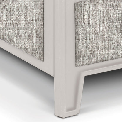 Aven Upholstered Iron Bed 1229 Wesley Allen Queen HBFS Matte White Finish Natural Oak Fabric Matriae