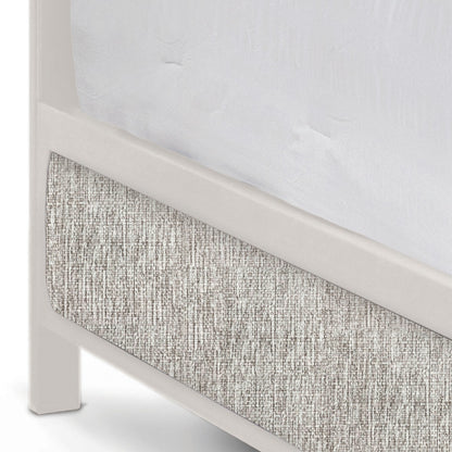 Aven Upholstered Iron Bed 1229 Wesley Allen Queen HBFS Matte White Finish Natural Oak Fabric Matriae