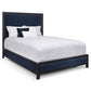 Avery Upholstered Iron Bed 1231 Wesley Allen Queen HBFS Aged Iron Finish Chronicle Navy Fabric Matriae