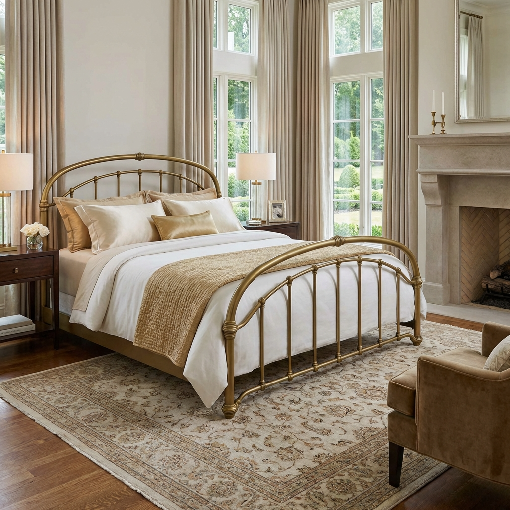 Birmingham Iron Bed in Brass Bisque