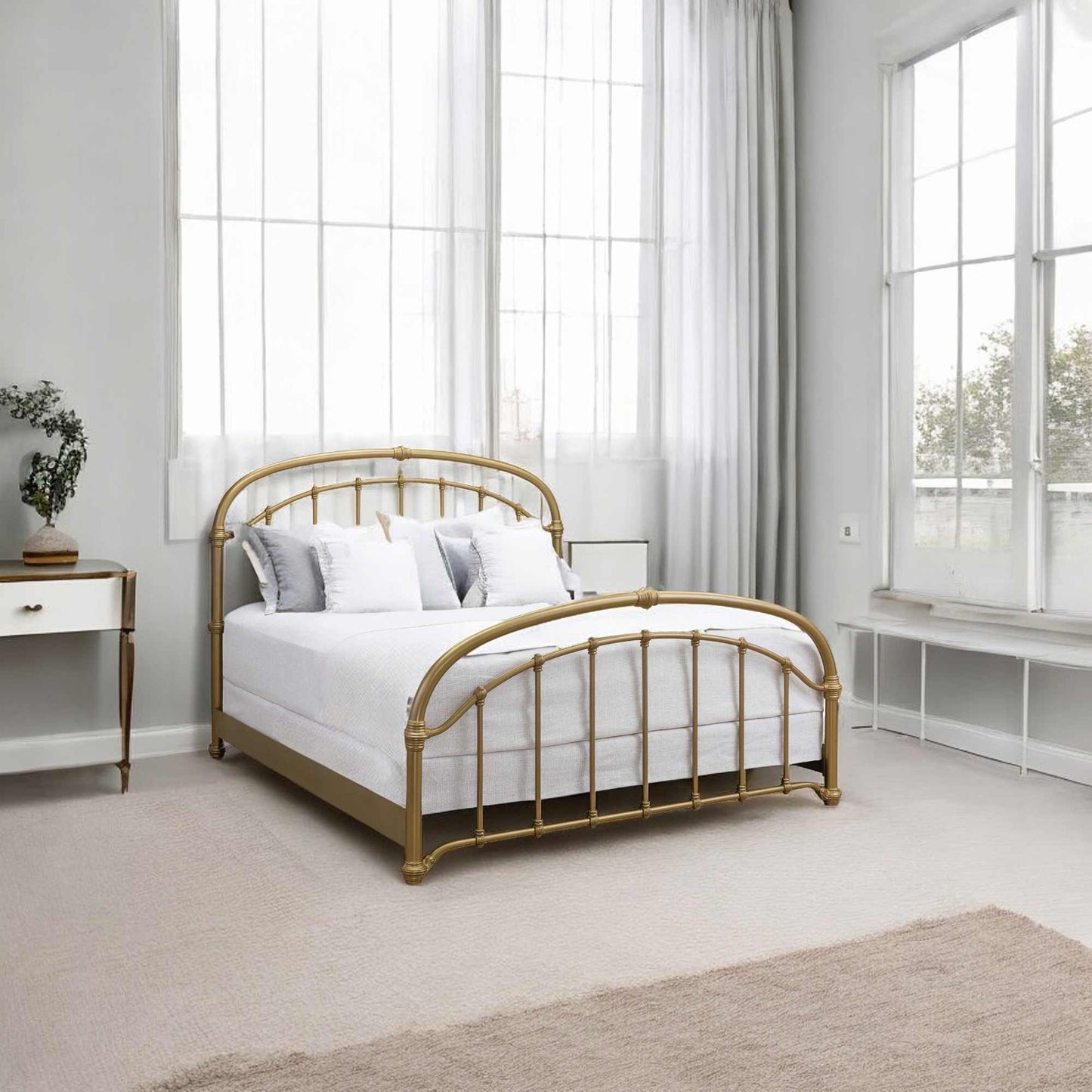 Birmingham Iron Bed 1078 Wesley Allen Queen Opaque Gold Finish Matriae