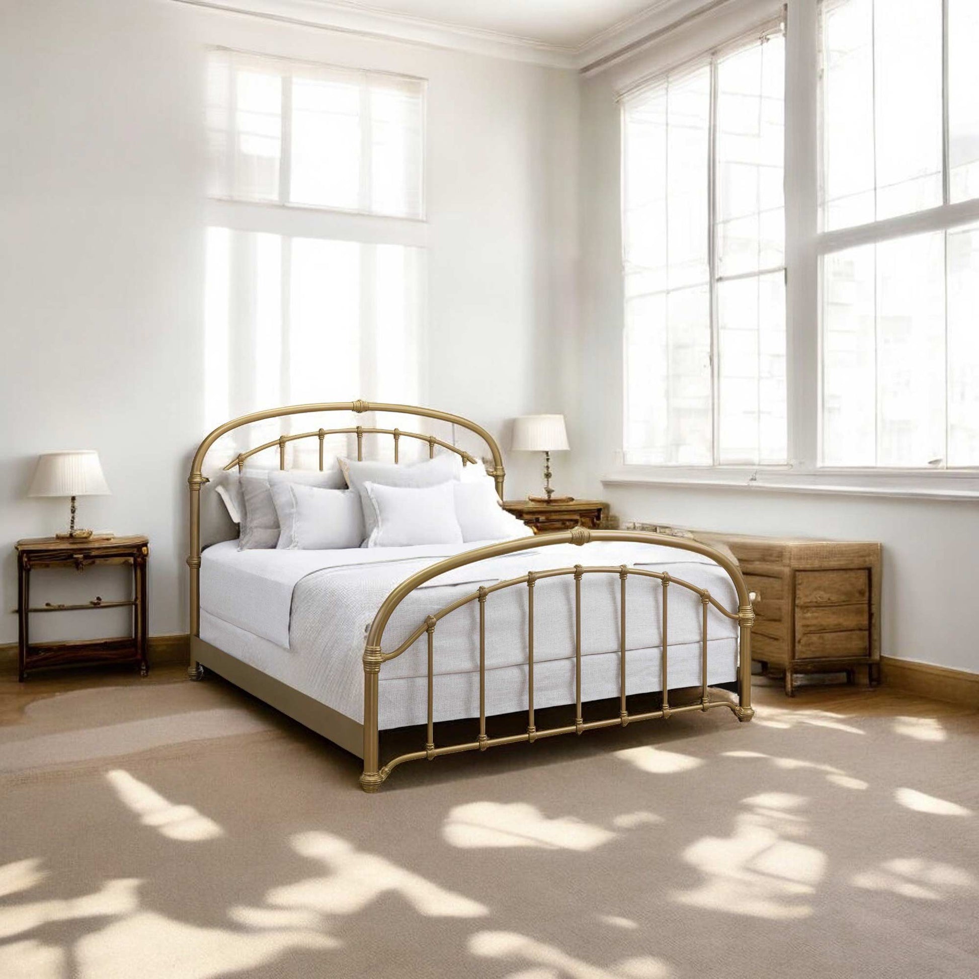 Birmingham Iron Bed 1078 Wesley Allen Queen Opaque Gold Finish Matriae