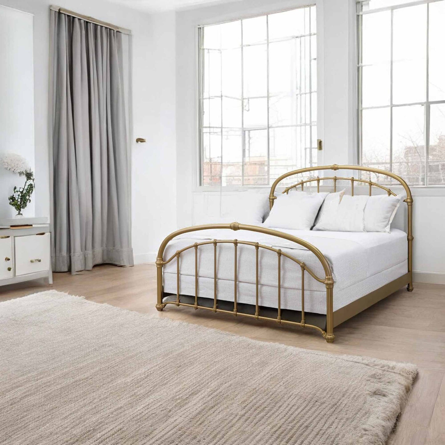 Birmingham Iron Bed 1078 Wesley Allen Queen Opaque Gold Finish Matriae