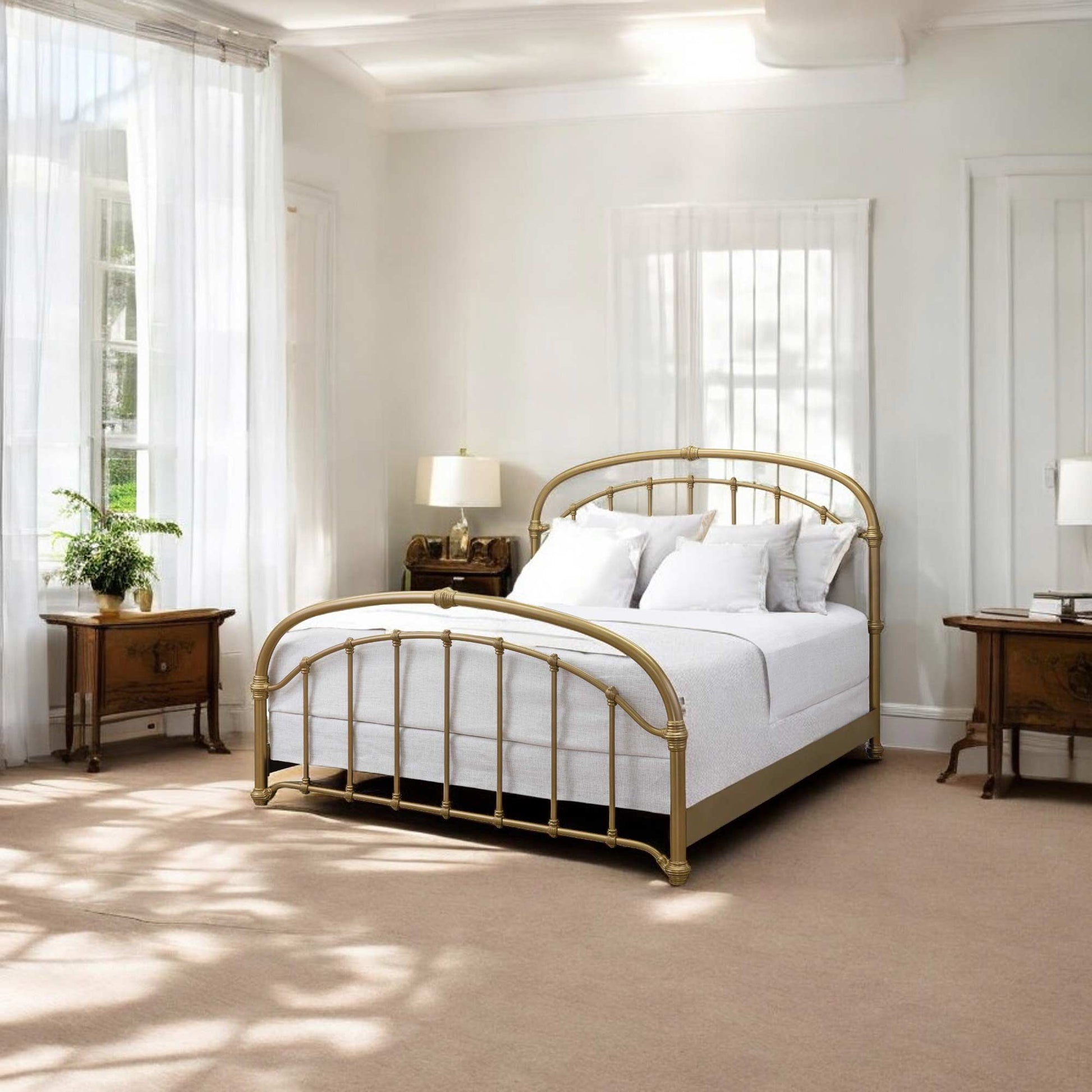 Birmingham Iron Bed 1078 Wesley Allen Queen Opaque Gold Finish Matriae