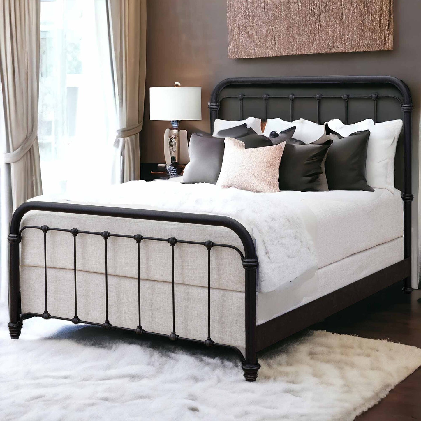 Matriae's Braden Iron Bed 1001 Wesley Allen Aged Iron Finish Queen Size Wrought Iron Bed