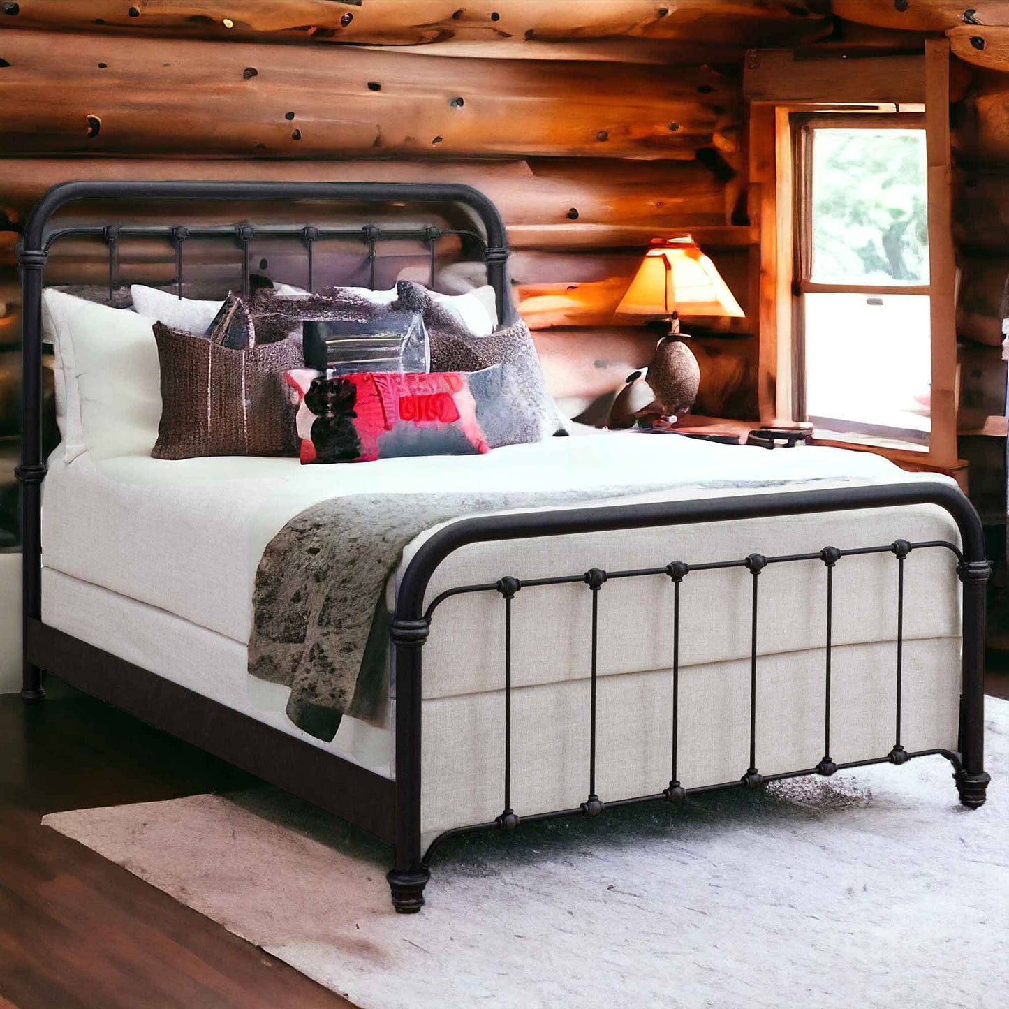 Matriae's Braden Iron Bed 1001 Wesley Allen Aged Iron Finish Queen Size Wrought Iron Bed Log Cabin