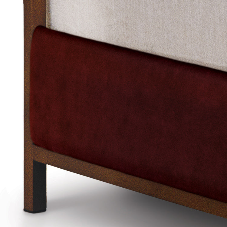 Broadway Upholstered Iron Bed 1201 Wesley Allen Queen CBFS Opaque Copper Finish Chronicle Merlot Fabric Matriae