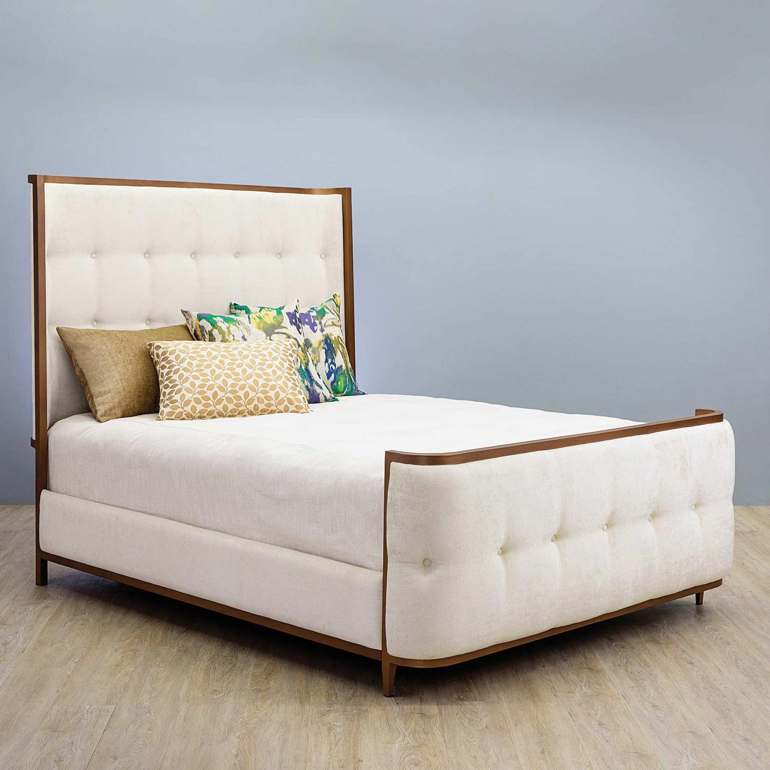 Broadway Upholstered Iron Bed 1201 Wesley Allen Queen CBFS White Fabric Matriae