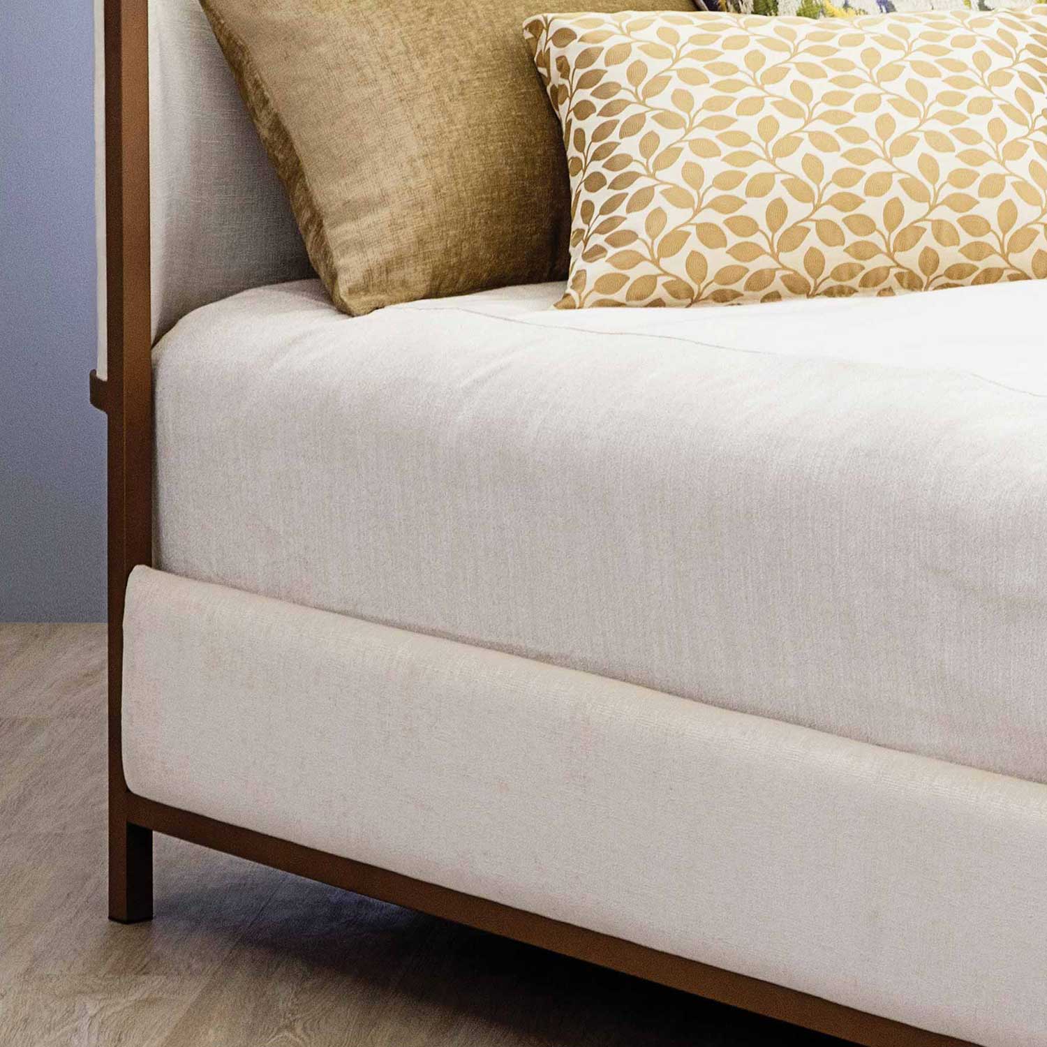 Broadway Upholstered Iron Bed 1201 Wesley Allen Queen CBFS White Fabric Matriae