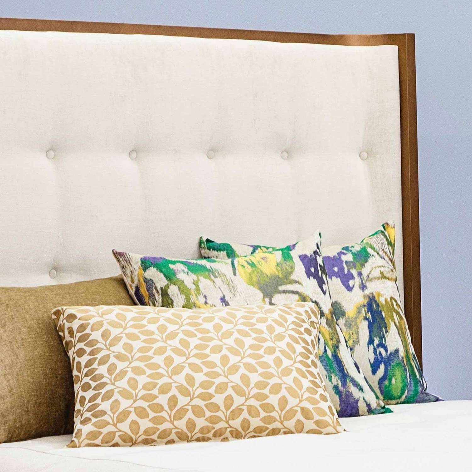 Broadway Upholstered Iron Bed 1201 Wesley Allen Queen CBFS White Fabric Matriae