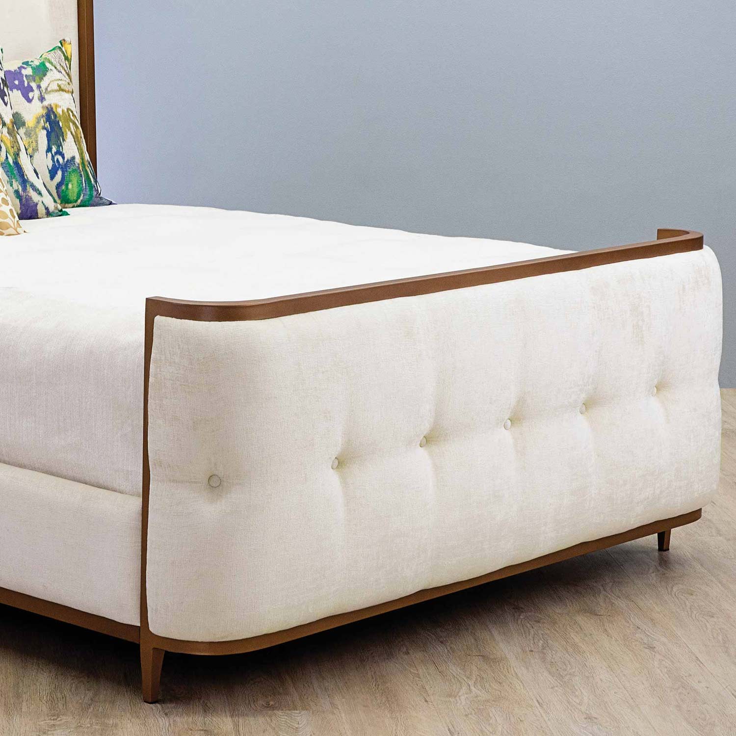 Broadway Upholstered Iron Bed 1201 Wesley Allen Queen CBFS White Fabric Matriae