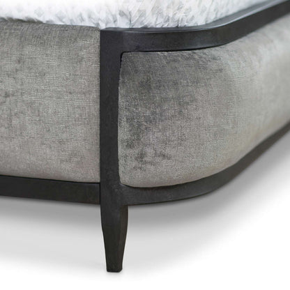 Broadway Upholstered Iron Headboard Upholstered Surround 1202 Wesley Allen Queen Hbfs Aged Iron Finish Verona Ash Fabric Matriae