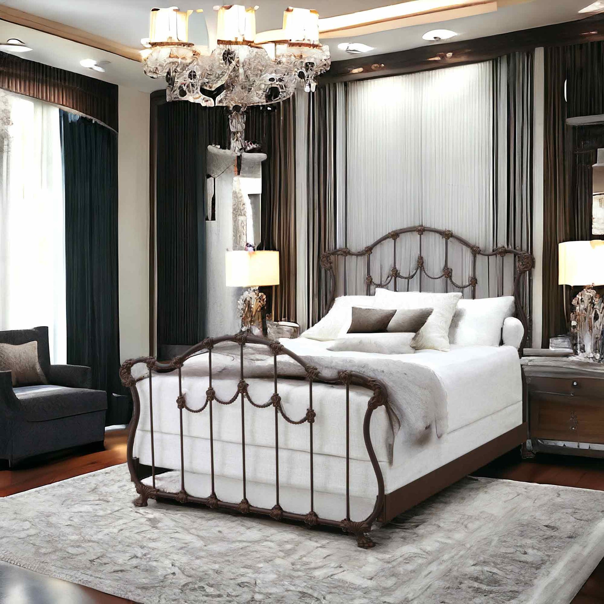 Hamilton Iron Bed 1052 Wesley allen Queen  CBMPF Aged Rust Finish Matriae Luxury Bedroom
