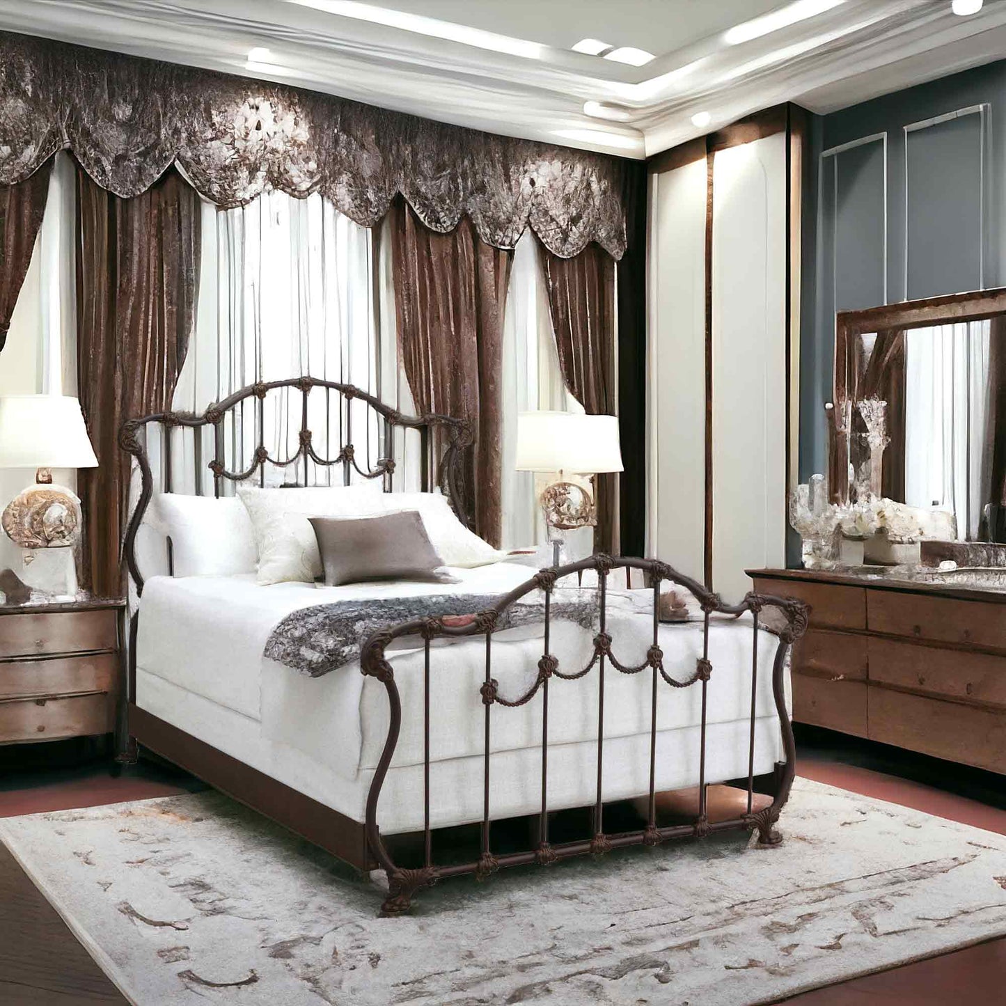 Hamilton Iron Bed 1052 Wesley allen Queen  CBMPF Aged Rust Finish Matriae Luxury Bedroom