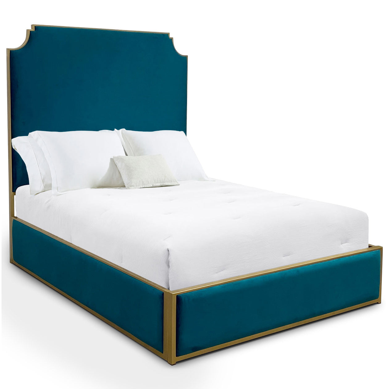 Haven Upholstered Iron Bed 1204 Wesley Allen Queen HB-FS Aged Brass Finish Royal Teal Fabric Matriae