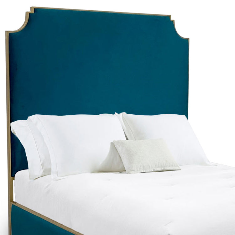 Haven Upholstered Iron Bed 1204 Wesley Allen Queen HB-FS Aged Brass Finish Royal Teal Fabric Matriae