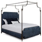 Kenton Upholstered Iron Canopy Bed Upholstered Sides 1275 Wesley Allen Queen CBC-FS Old Copper Finish Archer Navy Fabric Matriae