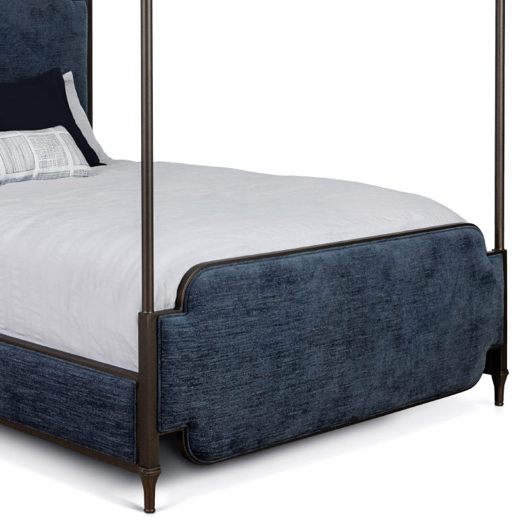 Kenton Upholstered Iron Canopy Bed Upholstered Sides 1275 Wesley Allen Queen CBC-FS Old Copper Finish Archer Navy Fabric Matriae