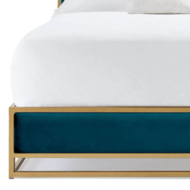 Khloe Upholstered Iron Bed 1203 Wesley Allen Queen Hbfs Aged Brass Finish Royal Teal Fabric Matriae