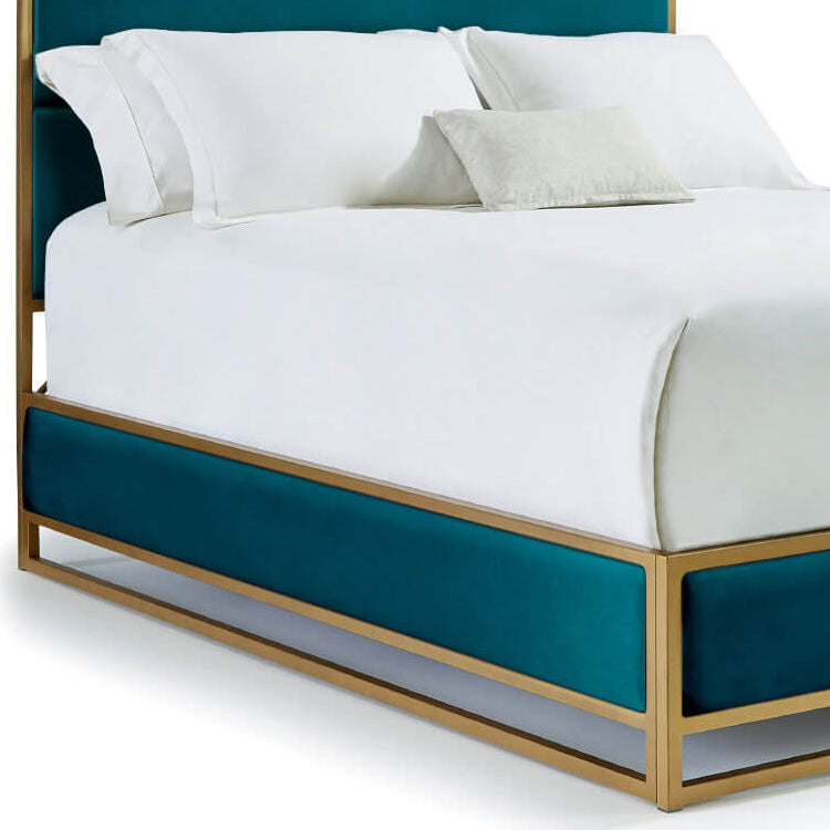 Khloe Upholstered Iron Bed 1203 Wesley Allen Queen Hbfs Aged Brass Finish Royal Teal Fabric Matriae
