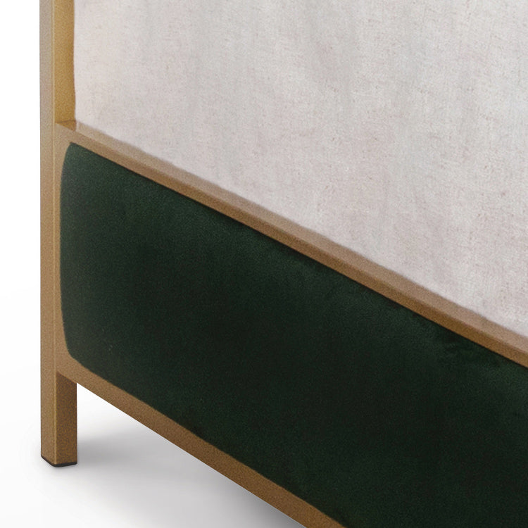 Mason Upholstered Iron Headboard Bed 1242 Wesley Allen Queen Hbfs Opaque Gold Finish Chronicle Hemlock Fabric Matriae