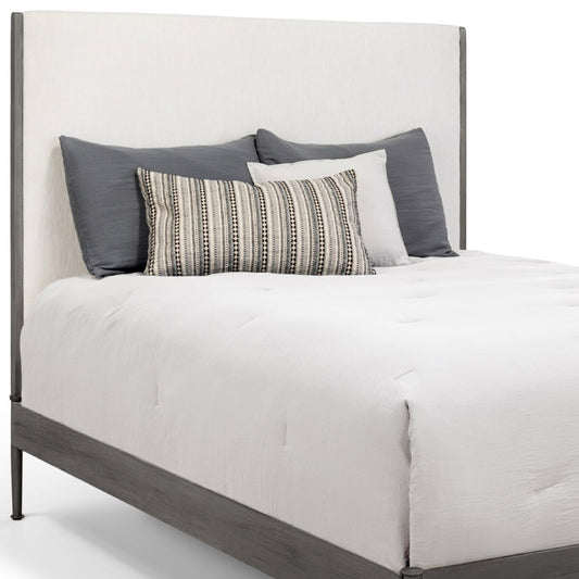 Nile Upholstered Iron Headboard Bed 1248 Wesley Allen Queen Hb3smpf Weathered Grey Finish Lyric Ivory Fabric Matriae