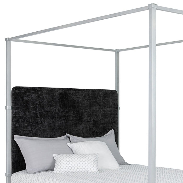 Quincy Upholstered Iron Canopy Bed Upholstered Surround 1328 Wesley Allen Queen CBC-MPF Opaque Light Silver Finish Verona Charcoal Fabric Matriae