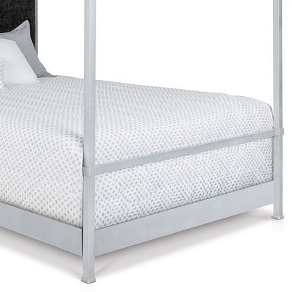 Quincy Upholstered Iron Canopy Bed Upholstered Surround 1328 Wesley Allen Queen CBC-MPF Opaque Light Silver Finish Verona Charcoal Fabric Matriae