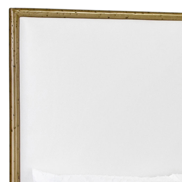 Royce Hammered Iron Upholstered Bed 1206 Wesley Allen Queen HBFS Hammered Brass Iron Finish Royalty White Fabric Matriae