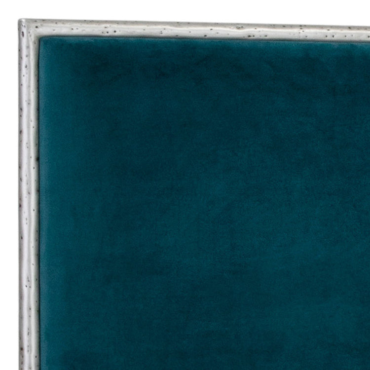 Royce Hammered Iron Upholstered Bed 1207 Wesley Allen Queen HBFS Hammered Silver Finish Royalty Peacock Fabric Matriae